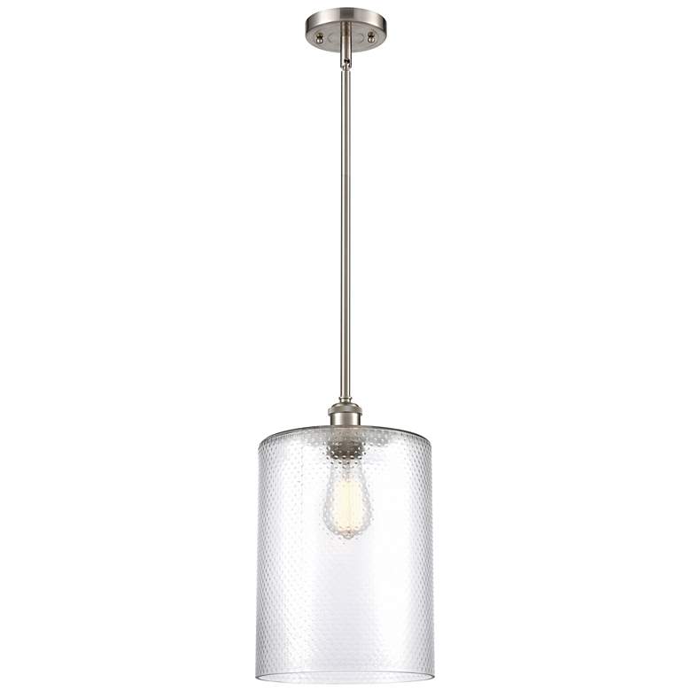 Image 1 Cobbleskill 9" Brushed Satin Nickel Stem Hung Mini Pendant w/ Clear Sh