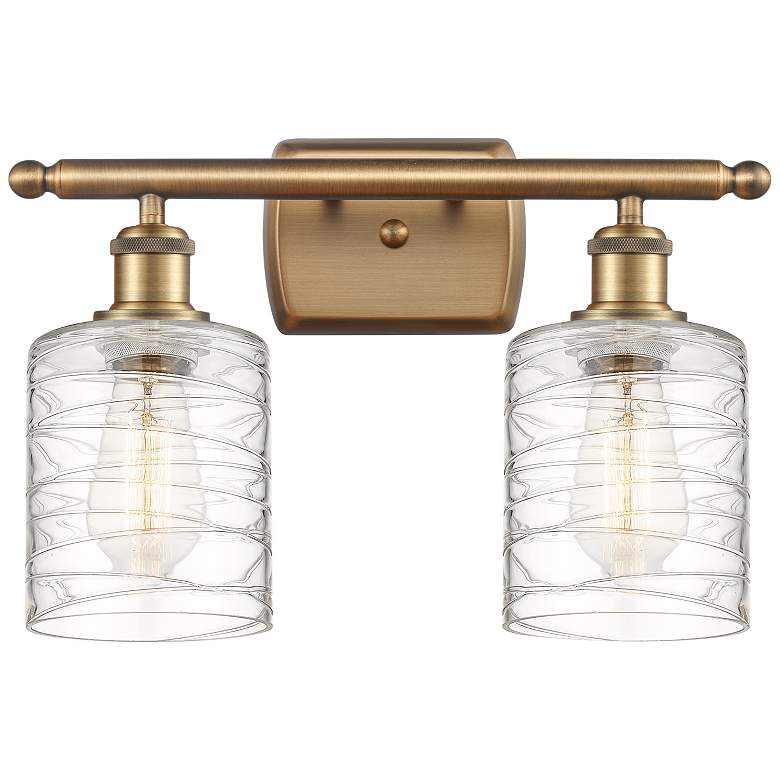 Image 1 Cobbleskill 9" High Brushed Brass Metal 2-Light Wall Sconce