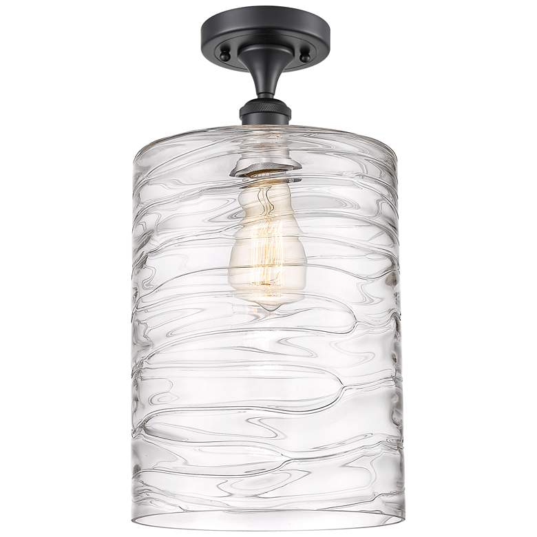 Image 1 Cobbleskill 9" Matte Black LED Semi-Flush w/ Swirl Shade