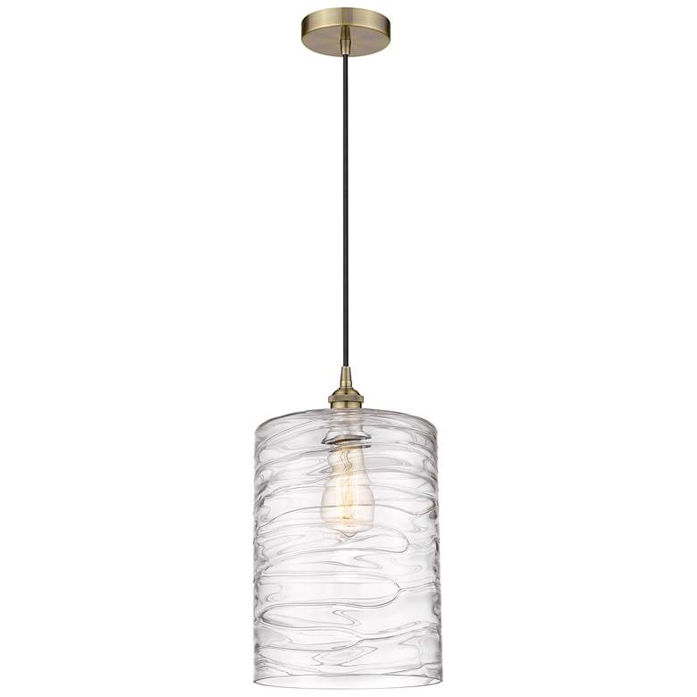 Image 1 Cobbleskill 9" Mini Pendant - Antique Brass - Deco Swirl Shade