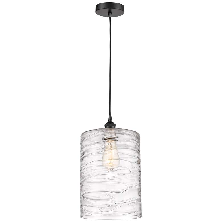 Image 1 Cobbleskill 9" Mini Pendant - Matte Black - Deco Swirl Shade