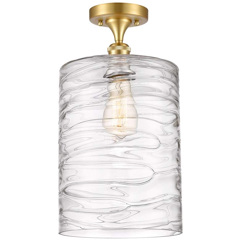Image 1 Cobbleskill 9" Satin Gold LED Semi-Flush w/ Swirl Shade