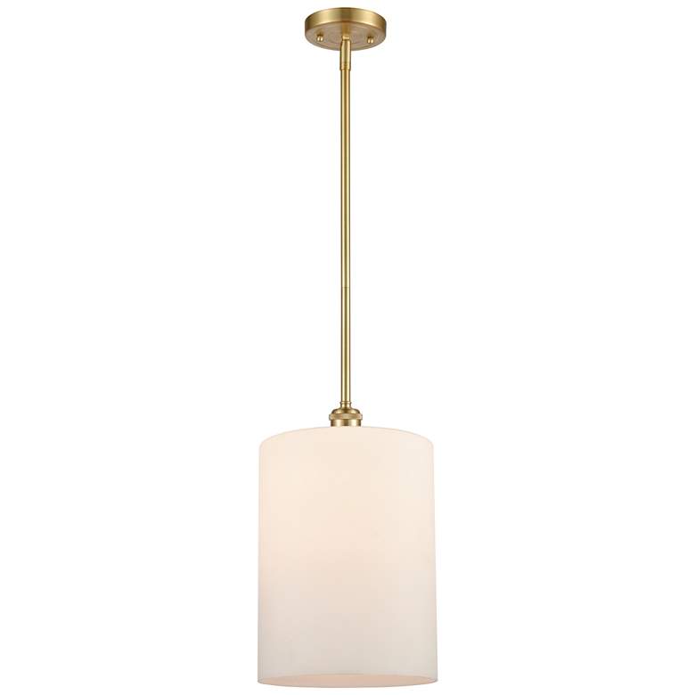 Image 1 Cobbleskill 9" Satin Gold Stem Hung Mini Pendant w/ Matte White Shade
