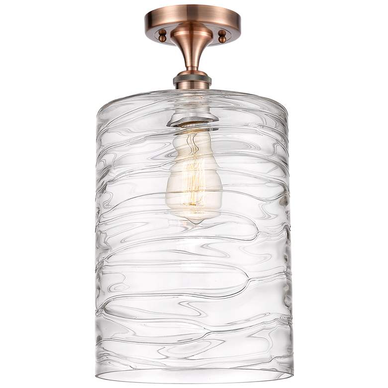 Image 1 Cobbleskill 9" Semi-Flush Mount - Antique Copper - Deco Swirl Shade