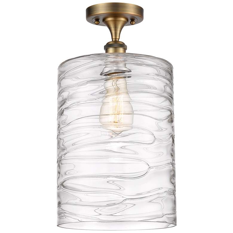 Image 1 Cobbleskill  9" Semi-Flush Mount - Brushed Brass - Deco Swirl Shade