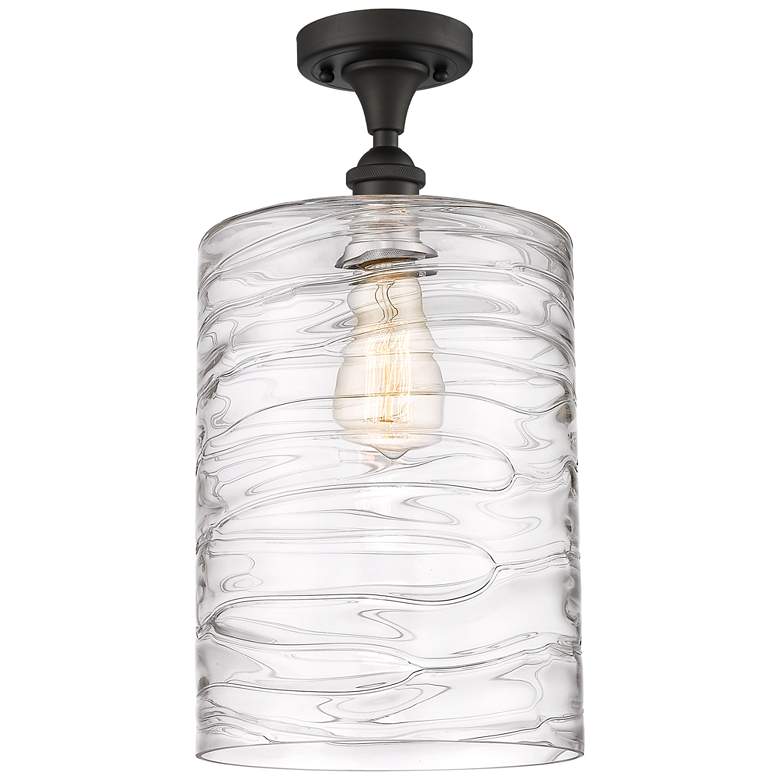 Image 1 Cobbleskill 9" Semi-Flush Mount - Oil Rubbed Bronze - Deco Swirl Shade