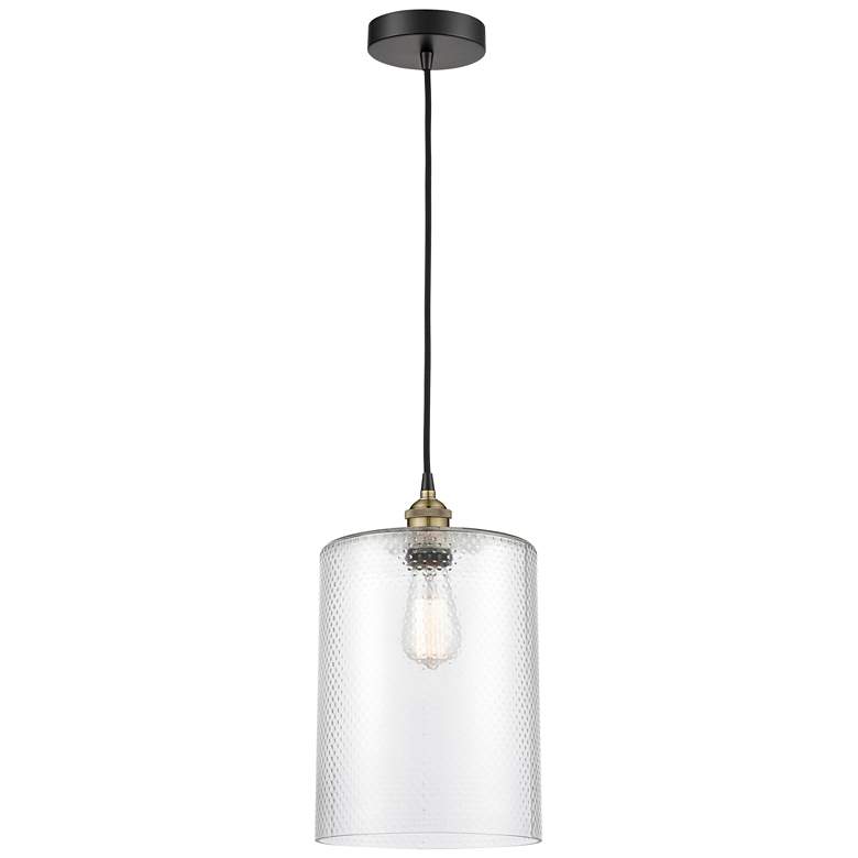Image 1 Cobbleskill 9" Wide Black Brass Corded Mini Pendant w/ Clear Shade