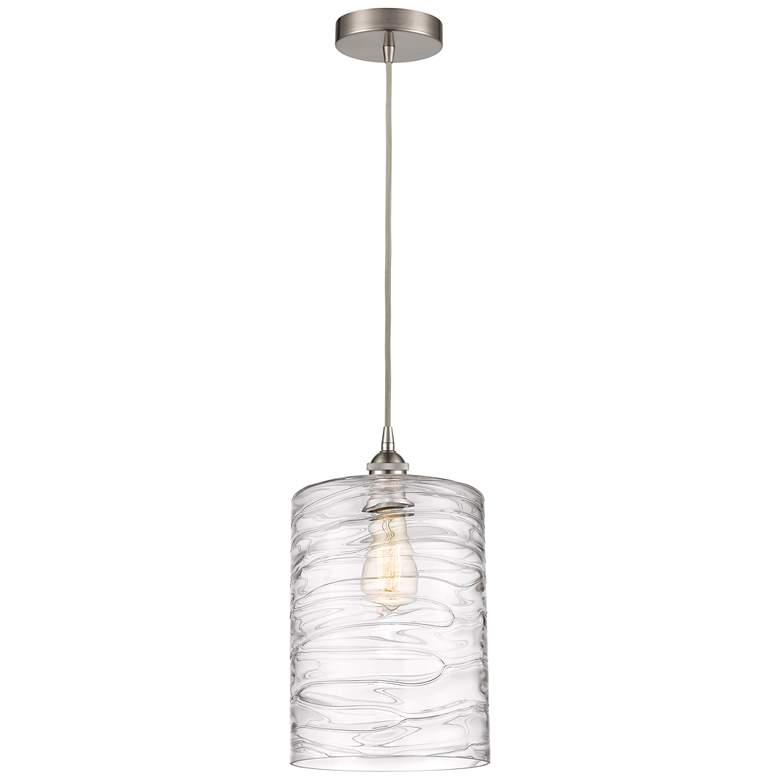 Image 1 Cobbleskill 9" Wide Satin Nickel Mini Pendant w/ Swirl Glass