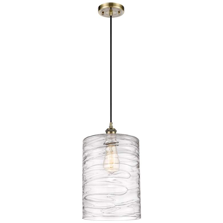 Image 1 Cobbleskill 9"W Antique Brass Mini Pendant with Swirl Glass
