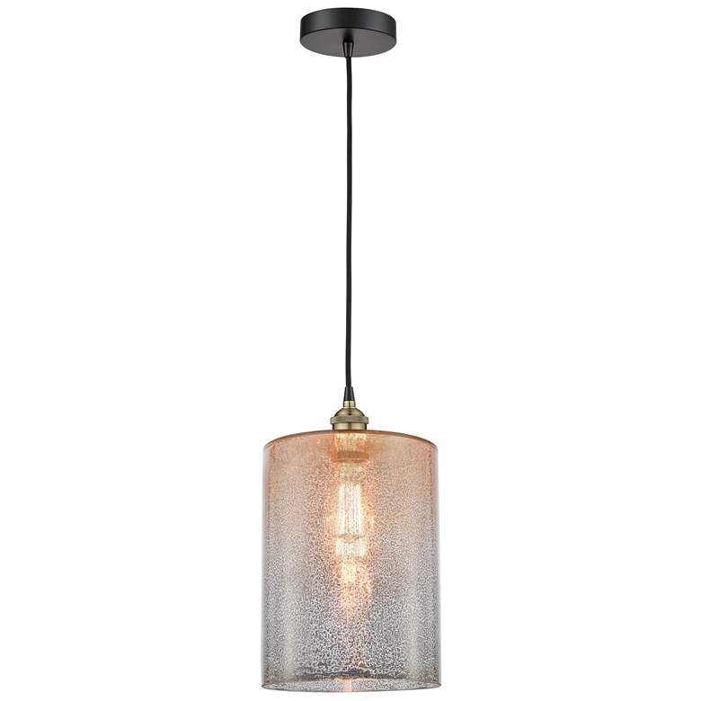 Image 1 Cobbleskill 9"W Black Brass Corded Mini Pendant w/ Mercury Shade