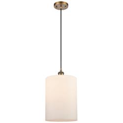 Cobbleskill 9"W Brushed Brass and White Glass Mini Pendant