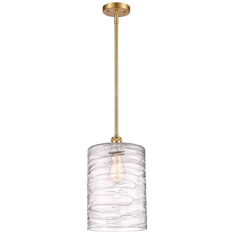 Image 1 Cobbleskill 9"W Satin Gold Mini Pendant w/ Deco Swirl Glass