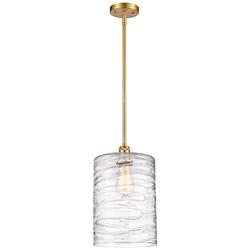 Cobbleskill 9"W Satin Gold Mini Pendant w/ Deco Swirl Glass