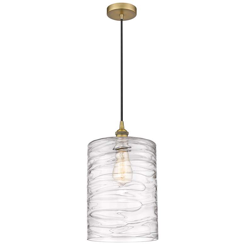 Image 1 Cobbleskill 9" Mini Pendant - Brushed Brass - Deco Swirl Shade