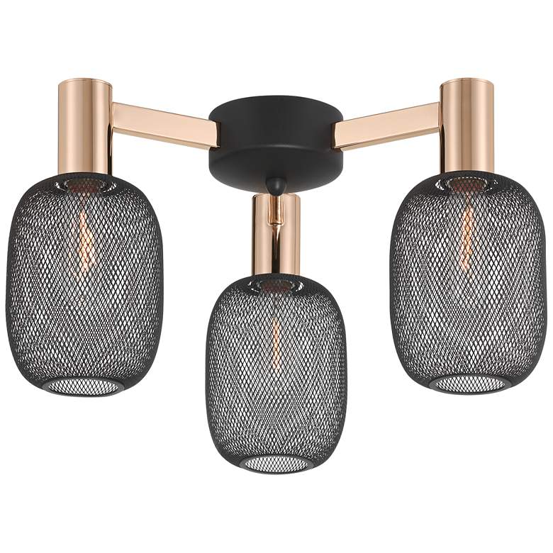 Image 2 Coburn 16 3/4" Wide Rose Gold Black Mesh 3-Light Ceiling Light