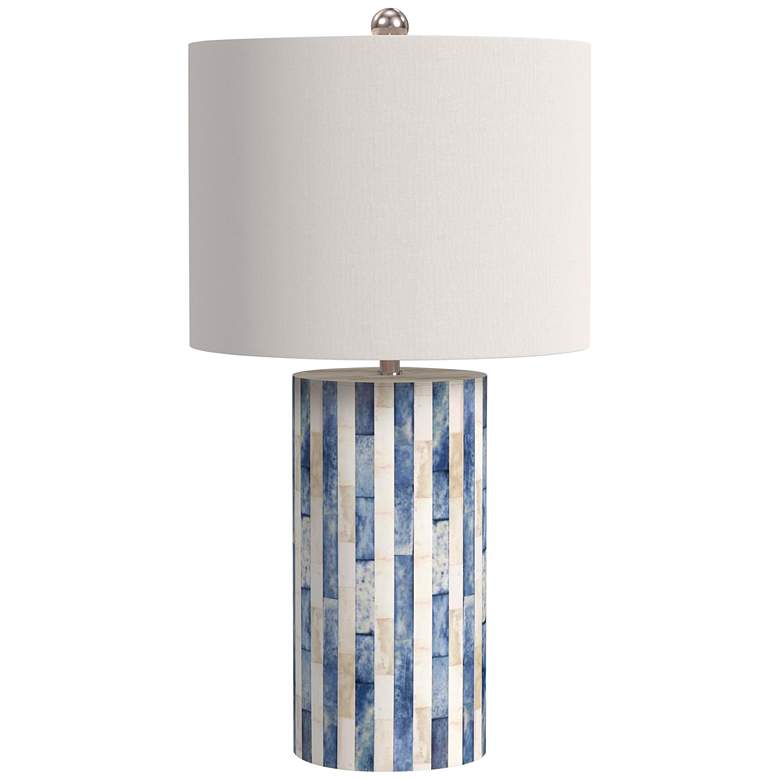 Image 2 Coburn Blue and White Column Modern Coastal Porcelain Table Lamp by Bassett