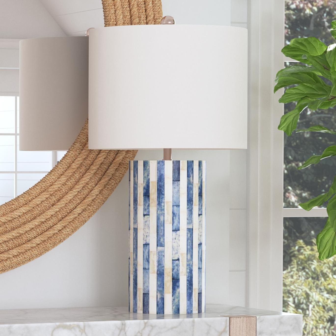 blue and white striped lamp