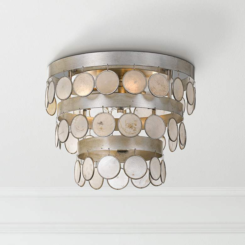 Image 1 Coco 13 3/4 inch Wide Silver and Capiz Shell Ceiling Light