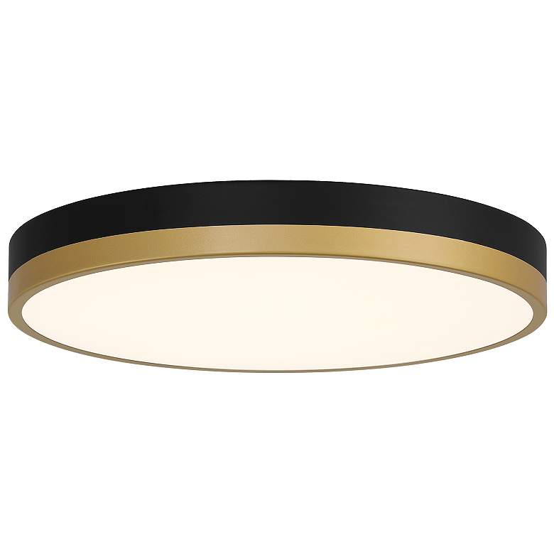Image 1 Coco 15" Wide Black & Antique Brushed Brass LED Flush Mount