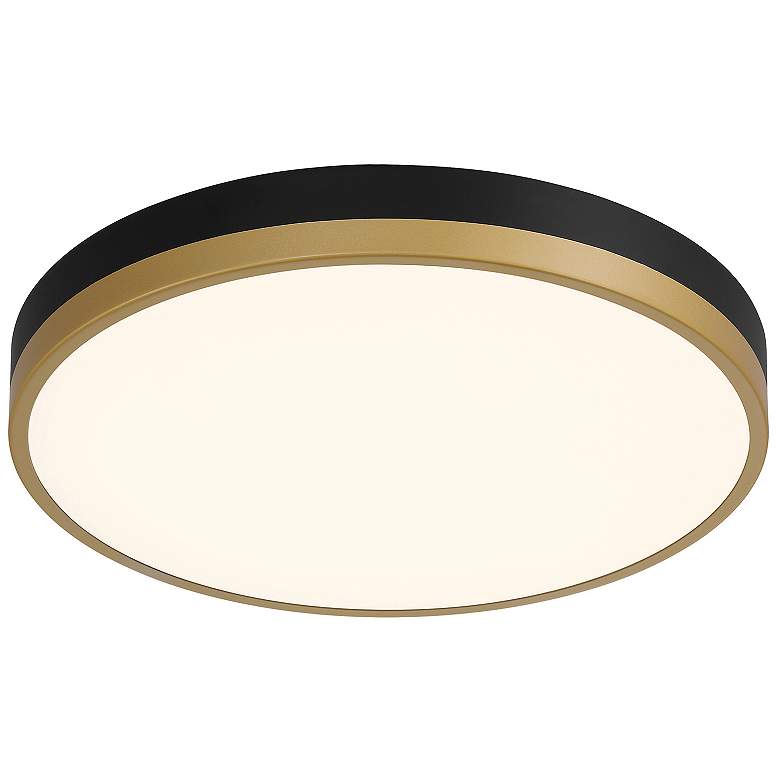 Image 4 Coco 15" Wide Black & Antique Brushed Brass LED Flush Mount more views