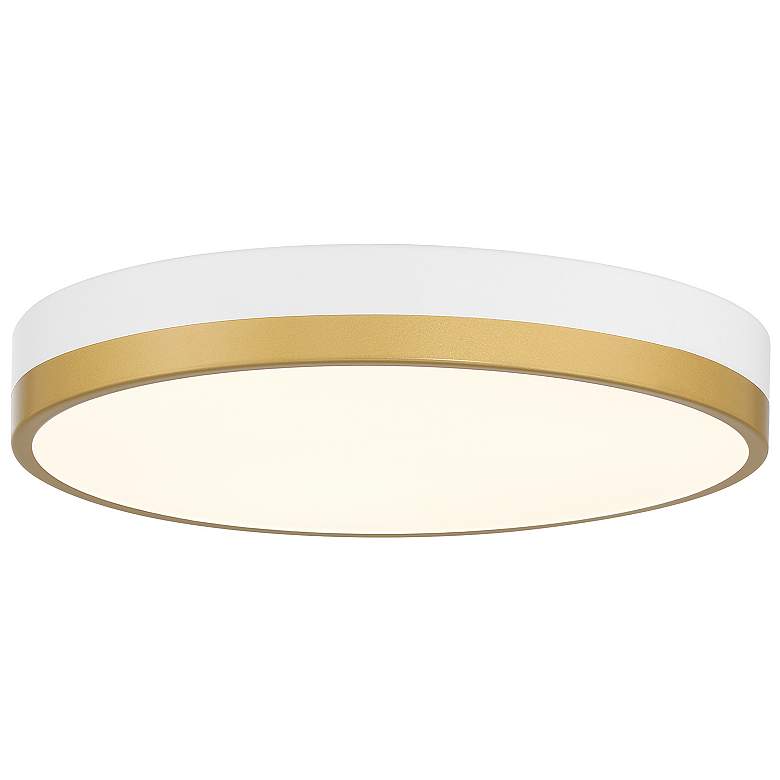 Image 1 Coco 15" Wide White & Antique Brushed Brass LED Flush Mount