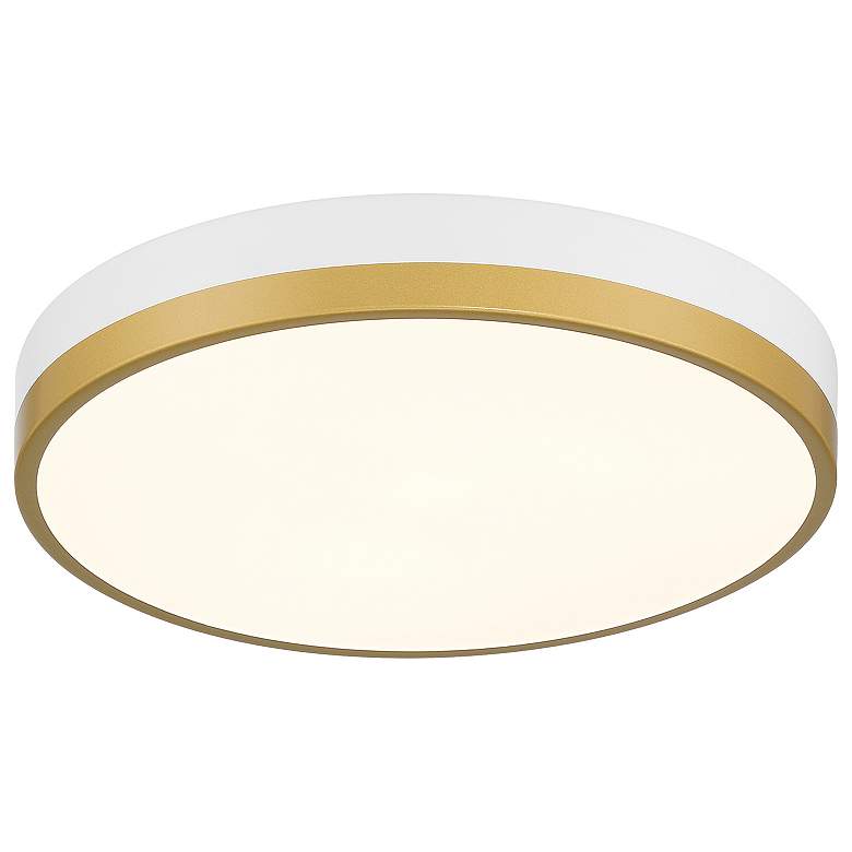 Image 4 Coco 15" Wide White & Antique Brushed Brass LED Flush Mount more views