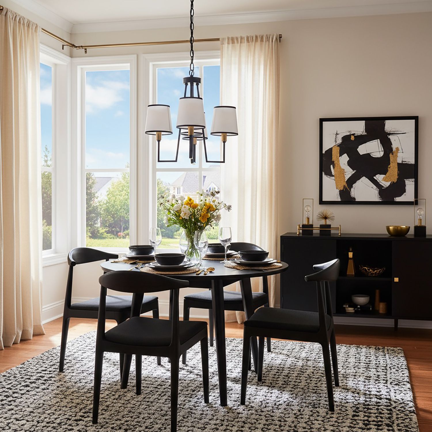 Coco 3 Light Chandelier Black and Gold