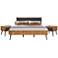 Coco 3 Piece King Bedroom Set in Balsamico Solid Oak, Metal, Faux Leather