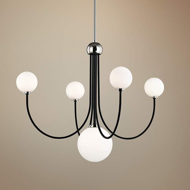 Image 1 Coco 30 inch Wide Polished Nickel and Black 5-Light LED Modern Chandelier