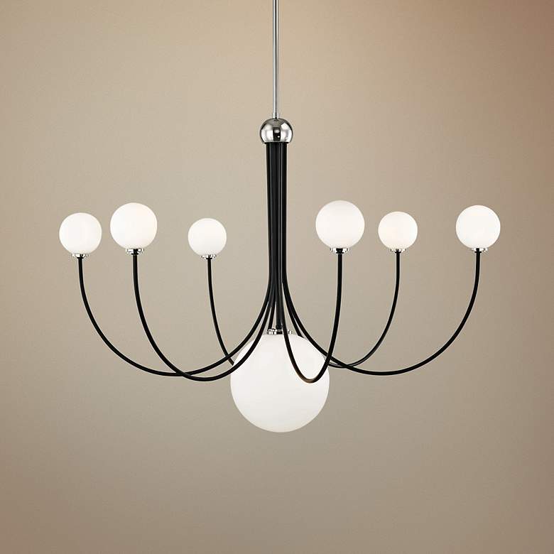Image 1 Coco 40"W Polished Nickel and Black 7-Light LED Chandelier