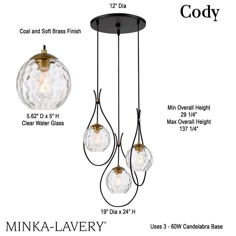 Image 4 Cody 19" Wide Coal and Soft Brass Multi-Light Pendant more views