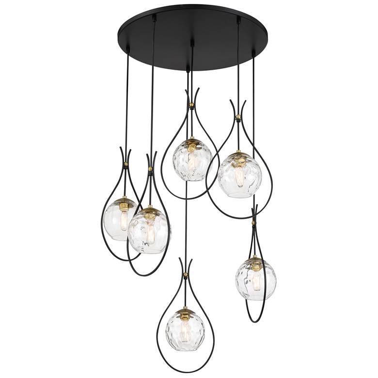 Image 1 Cody 28" Wide Coal and Soft Brass 6-Light Pendant