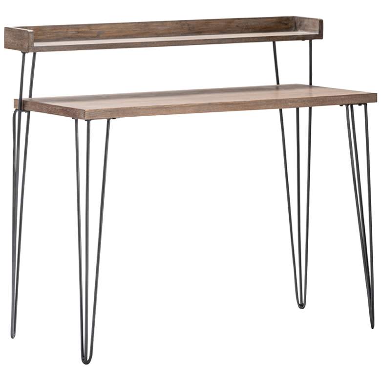 Image 2 Cody 39 inch Wide Distressed Brown Wood 2-Tier Desk