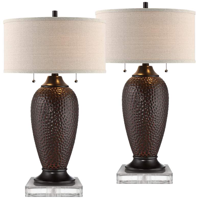 Cody Hammered Oiled Bronze Table Lamps With 8 inch Square Risers