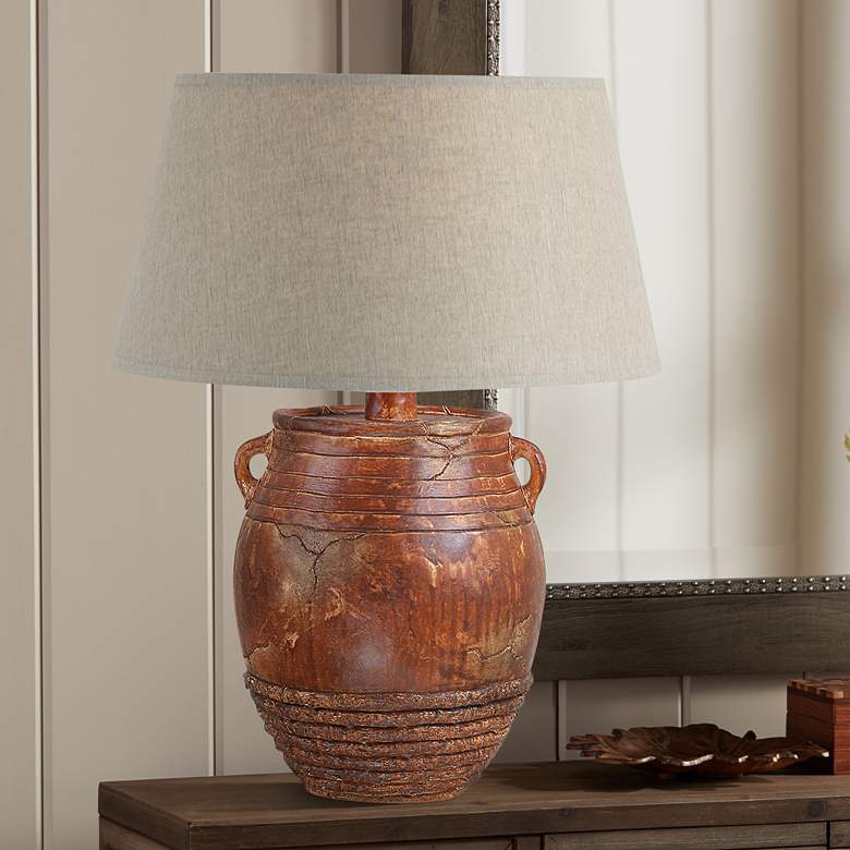 Image 1 Cody Indian Brick 27" High Hydrocal 2-Handle Jug Table Lamp