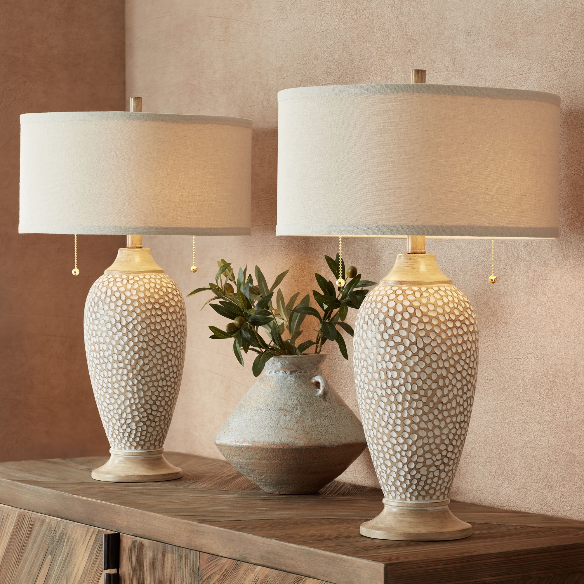 Cody Textured Pebble Beige Table Lamps Set of 2