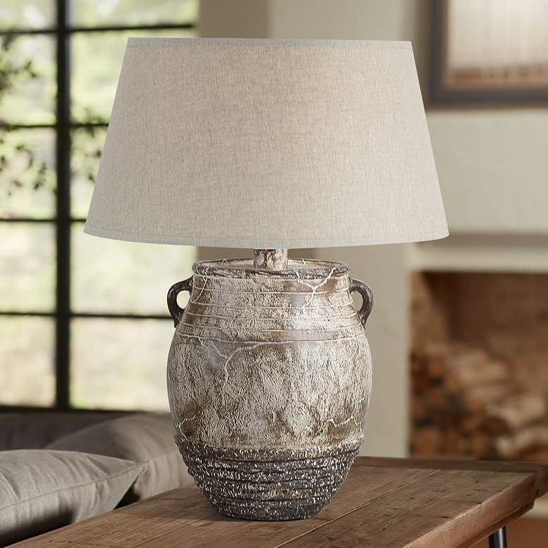 Image 1 Cody Weathered Brown 27" High Hydrocal 2-Handle Jug Table Lamp