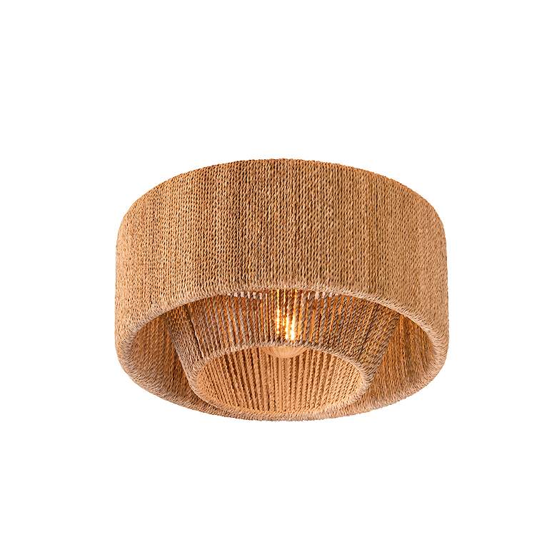 Image 1 Coe 16" Wide Gold and Natural Rattan Drum Ceiling Light