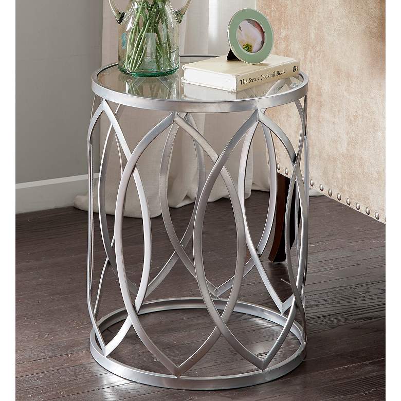 Image 1 Coen 16 1/4"W Silver Pewter Geometric Eyelet Accent Table
