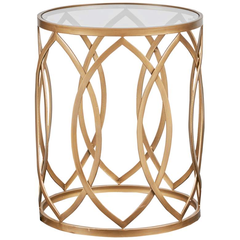 Coen 16 inch Wide Gold Geometric Eyelet Round Accent Table