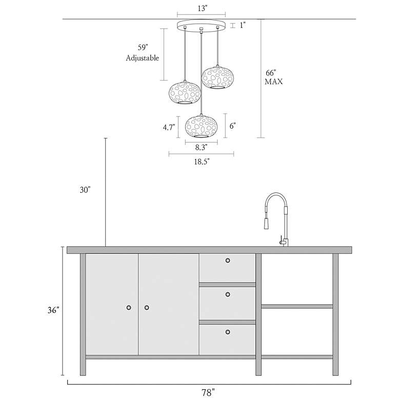 Image 4 Coglaze 3-Light Glass Cluster Island Pendant Light more views