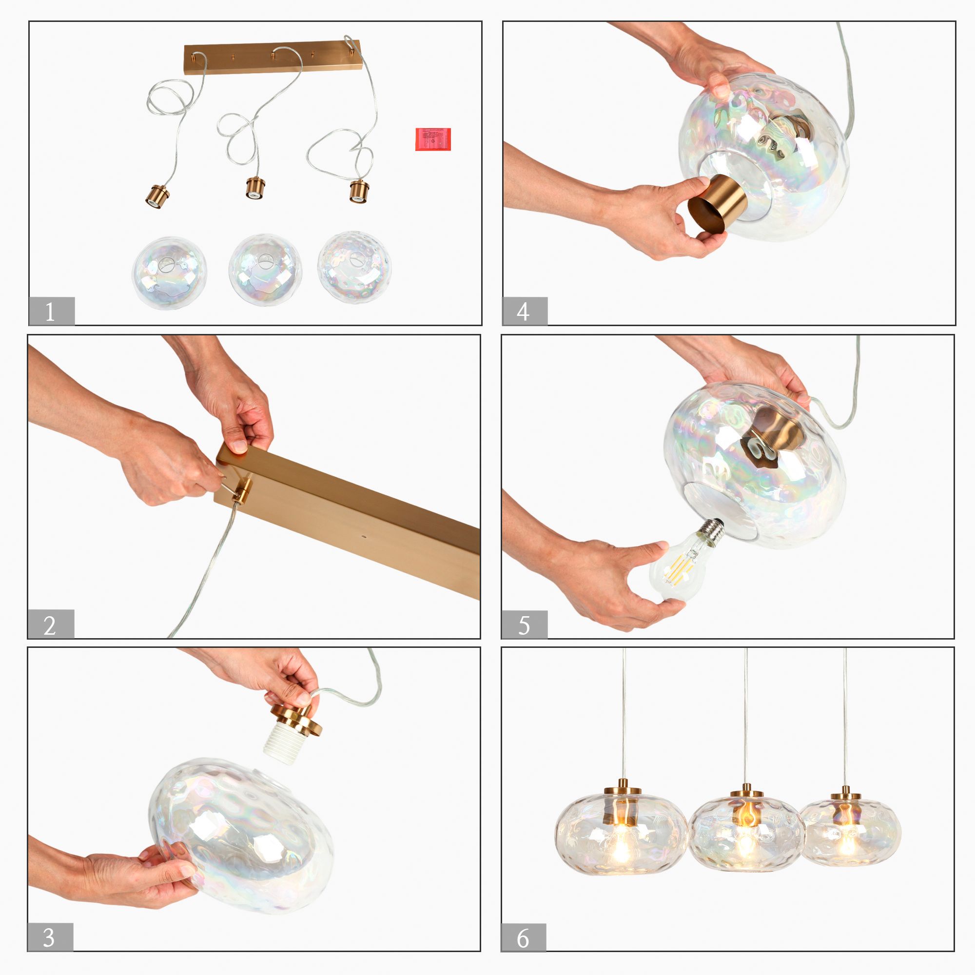 Coglaze 3-Light Glass Island Pendat Lights