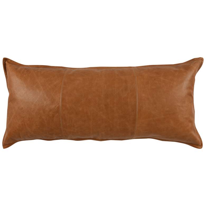 Image 1 Cognac Brown Leather Lumbar 36 inch x 16 inch Decorative Pillow