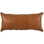 Cognac Brown Leather Lumbar 36" x 16" Decorative Pillow