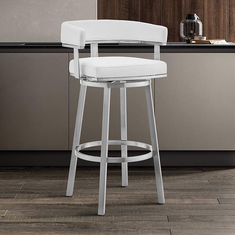 Image 1 Cohen 26 inch White Faux Leather and Steel Swivel Counter Stool