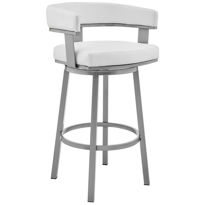 Image 1 Cohen 30 in. Swivel Barstool in Black Finish, White Faux Leather