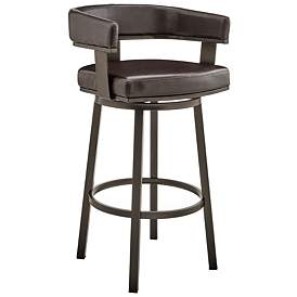 Image1 of Cohen 30 in. Swivel Barstool in Java Finish, Chocolate Faux Leather