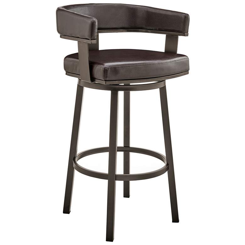 Image 1 Cohen 30 in. Swivel Barstool in Java Finish, Chocolate Faux Leather