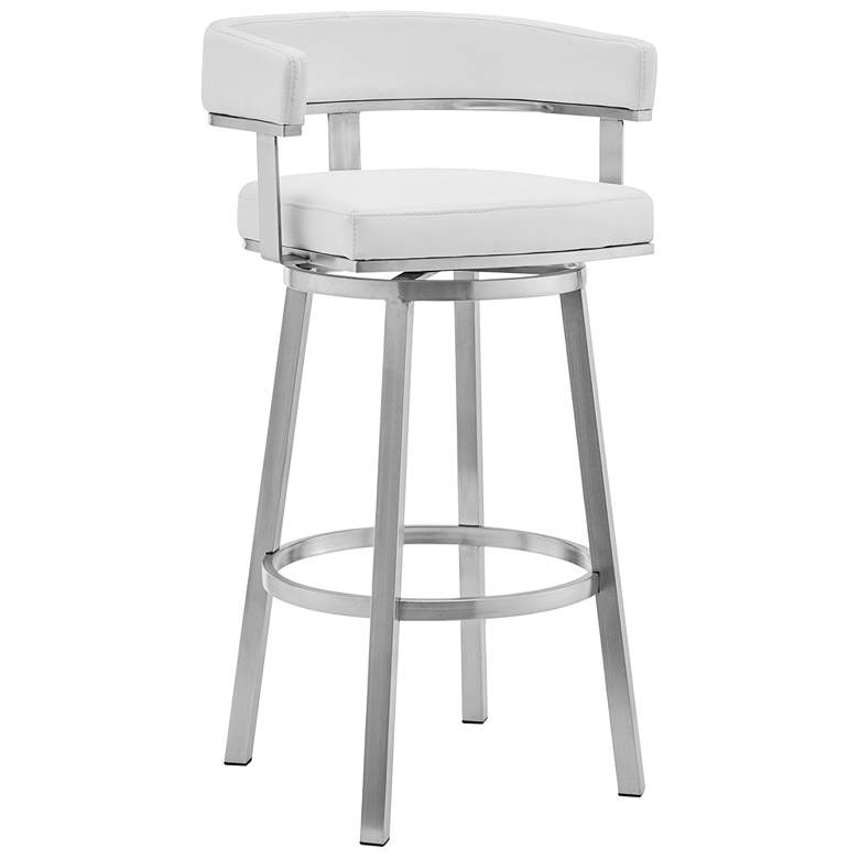 Image 1 Cohen 30 in. Swivel Barstool in Stainless Steel, White Faux Leather