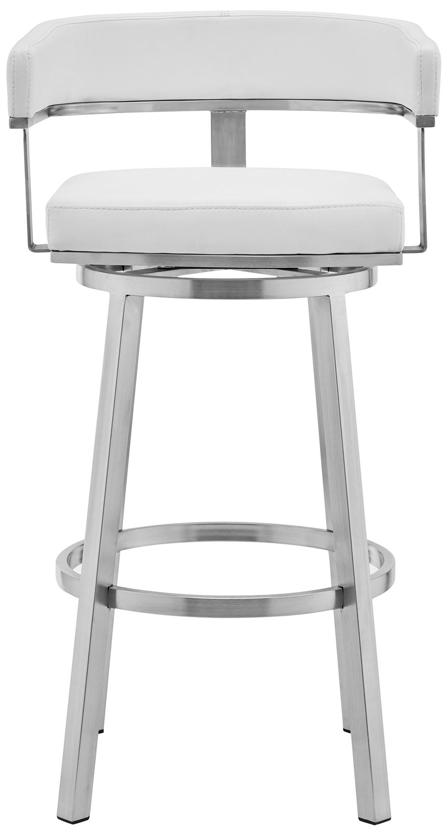 Image 3 Cohen 30 in. Swivel Barstool in Stainless Steel, White Faux Leather more views